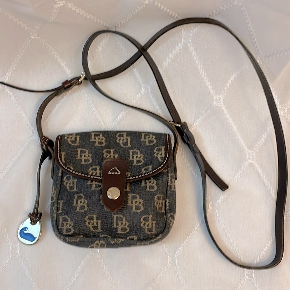 Dooney & Bourke Brown Leather Trim Monogram Logo Crossbody Bag